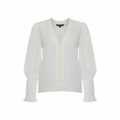 French Connection Crepe White V-Neck Blouse -French Connection store unnamed file 440