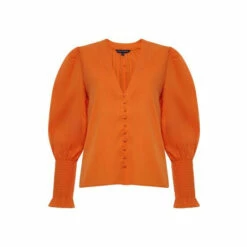 French Connection Orange Crepe V-Neck Blouse -French Connection store unnamed file 446