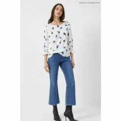 French Connection Bhelle White Crepe Light 3/4 Sleeve Top