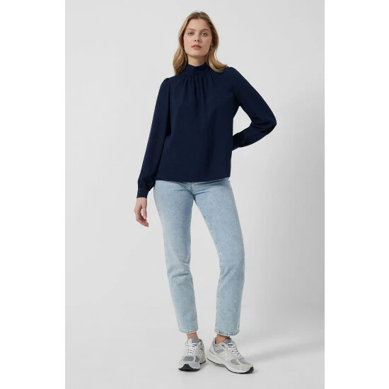 unnamed-file-454.jpg French Connection Blue Arina Solid Button Neck Top -French Connection store unnamed file 454