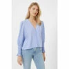French Connection Blue Crepe V-Neck Blouse