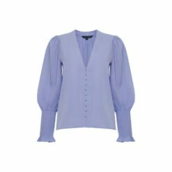 French Connection Blue Crepe V-Neck Blouse -French Connection store unnamed file 463