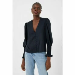 French Connection Blue Crepe V-Neck Blouse