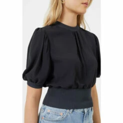 French Connection Blue Jenna Mix Knit Top -French Connection store unnamed file 471