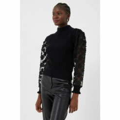 French Connection Juri Mozart Mock Neck Lace Sleeve Black Jumper -French Connection store unnamed file 482