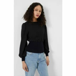French Connection Krista Black Knits Slash Neck Jumper