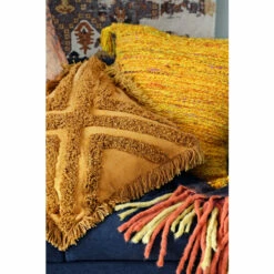 French Connection Yellow Chevron Tufted Cushion