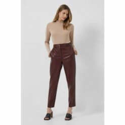 French Connection Crolenda Pu Tapered Brown Trousers