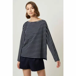 French Connection Womens Blue Rosanna Tim Tim Striped Long Sleeve T-Shirt