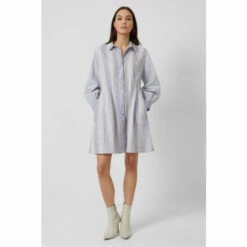 French Connection Blue Eslem Cotton Oxford Mix Stripe Shirt Dress
