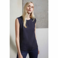 French Connection Blue Polly Plains Capped Sleeve T-Shirt