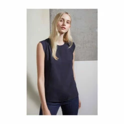 French Connection Blue Polly Plains Capped Sleeve T-Shirt -French Connection store unnamed file 824