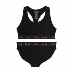 French Connection Black Fcuk Crop Top & Briefs Set