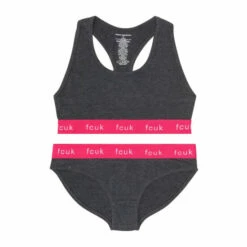 French Connection Grey Fcuk Crop Top & Briefs Set