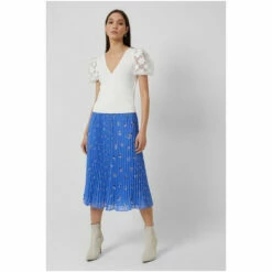 French Connection Blue Bhelle Crepe Pannel Pleated Midi Skirt -French Connection store unnamed file 923