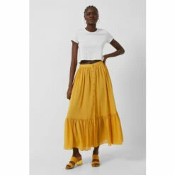 French Connection Yellow Anitta Cora Drape Ruffle Hem Midi Skirt