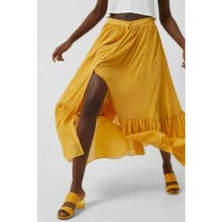 French Connection Yellow Anitta Cora Drape Ruffle Hem Midi Skirt -French Connection store unnamed file 926