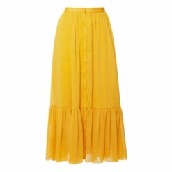 French Connection Yellow Anitta Cora Drape Ruffle Hem Midi Skirt -French Connection store unnamed file 927