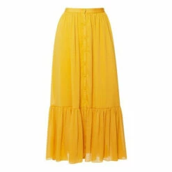 French Connection Yellow Anitta Cora Drape Ruffle Hem Midi Skirt -French Connection store unnamed file 928