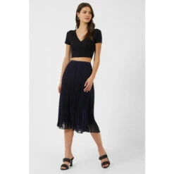 French Connection Black Ella Crepe Light Black Pleated Skirt